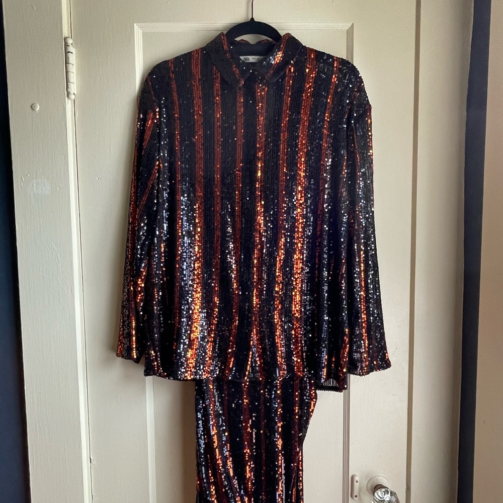 Sequin Striped Shirt and Pants Set